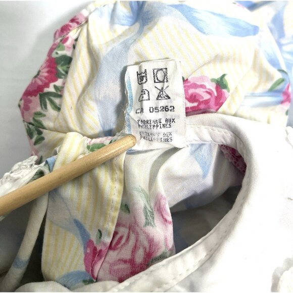 Vtg Cottage core Baby Prairie Twirl Dress Bow Collar Girl Cabbage Rose Lace Trim - Picture 9 of 11